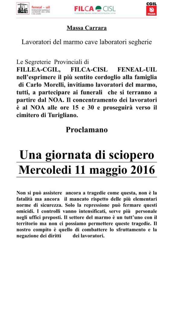 comunicato sciopero lapidei 11 maggio