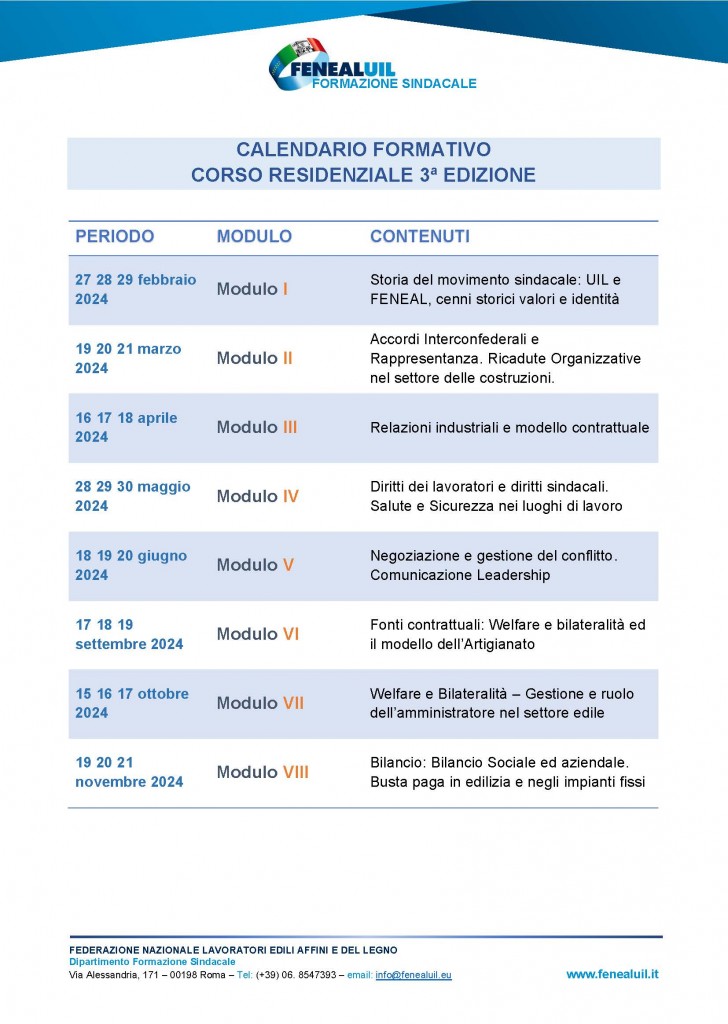 CALENDARIO FORMATIVO terza edizione