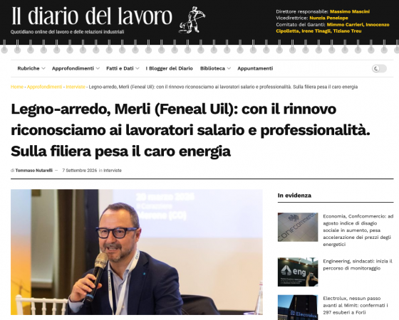 Screenshot 2026-09-08 at 10-56-15 Legno-arredo Merli (Feneal Uil) con il rinnovo riconosciamo ai lavoratori salario e professionalità. Sulla filiera pesa il caro energia - Il Diario del Lavoro